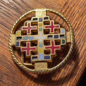 UNISEX BELT BUCKLE GOLD TONE WOVEN WITH CROSS